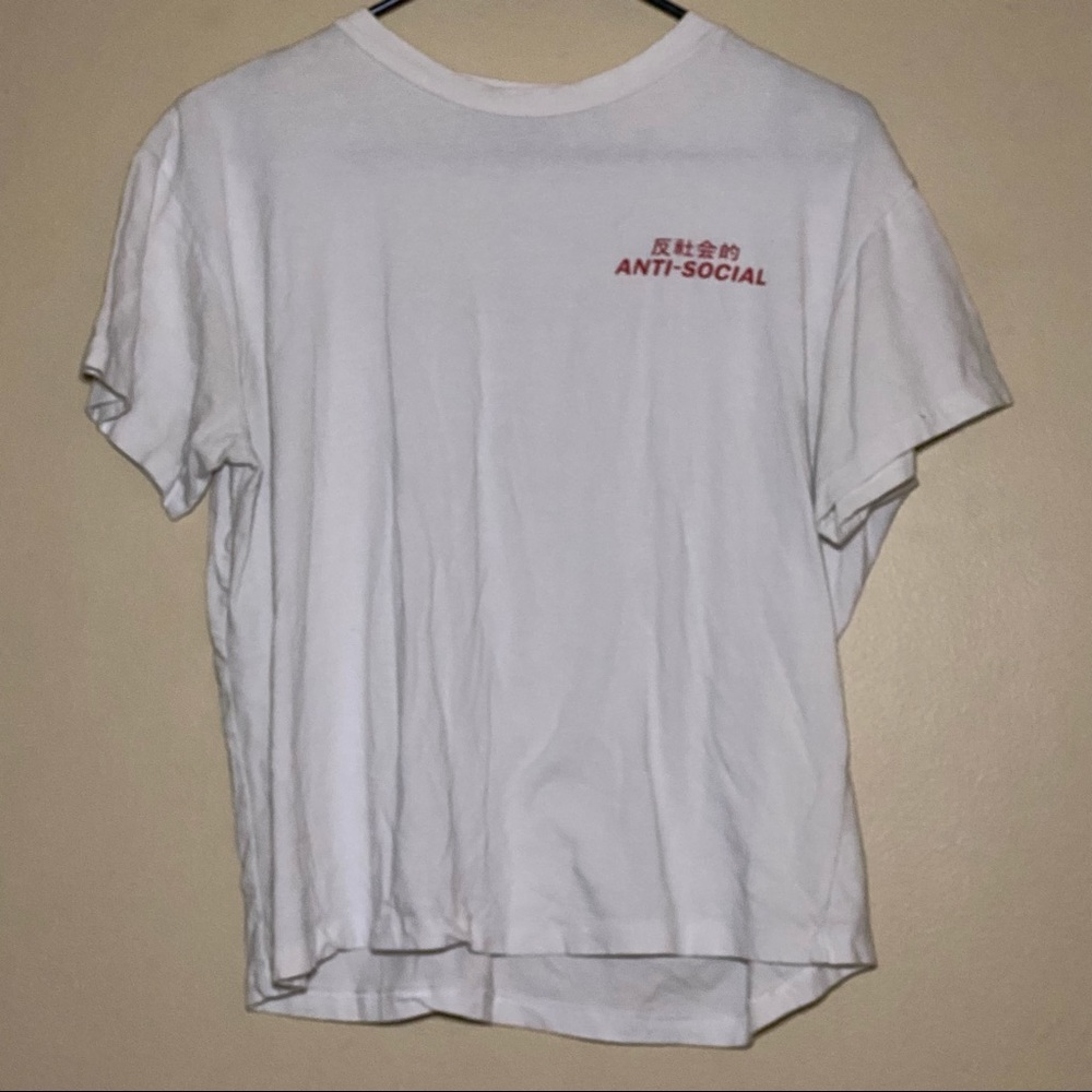 Anti-Social White Tee With Japanese Lettering
